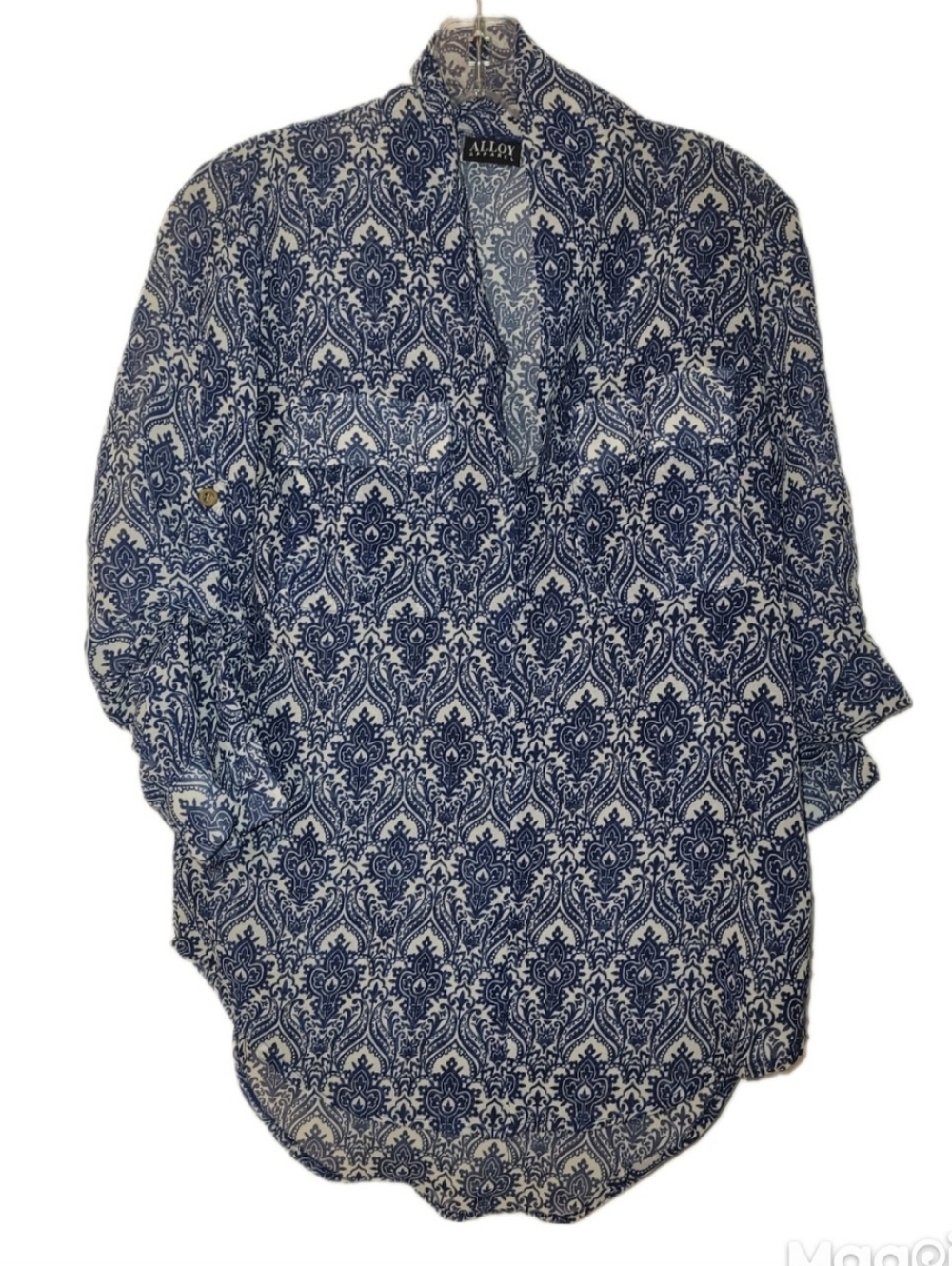 Alloy Semi Sheer Short Sleeve Blue China Design Size Med Classy Y2K